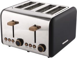 Hamilton Beach HBT02MB 4-Slice Scandi Toaster – Black with Wood Effect